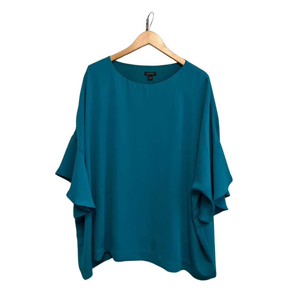 J. Jill Wearever Collection Green Flutter Short Sleeve Lined Blouse Plus Size 3X